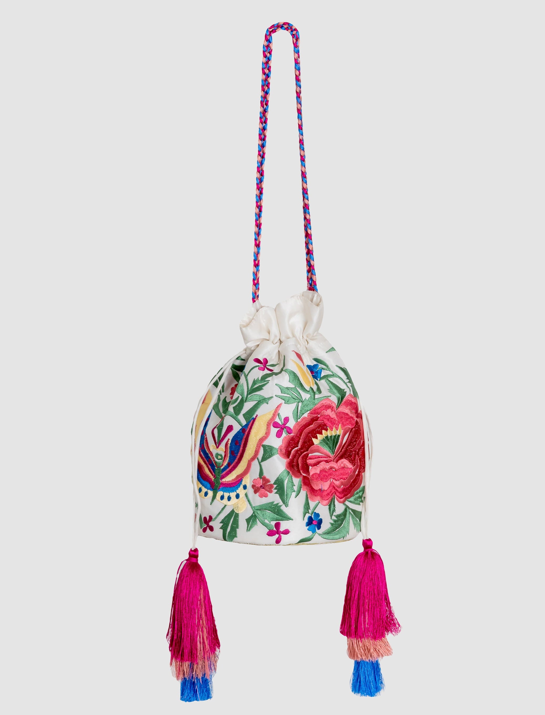 Bolso pochette seda bordada blanco