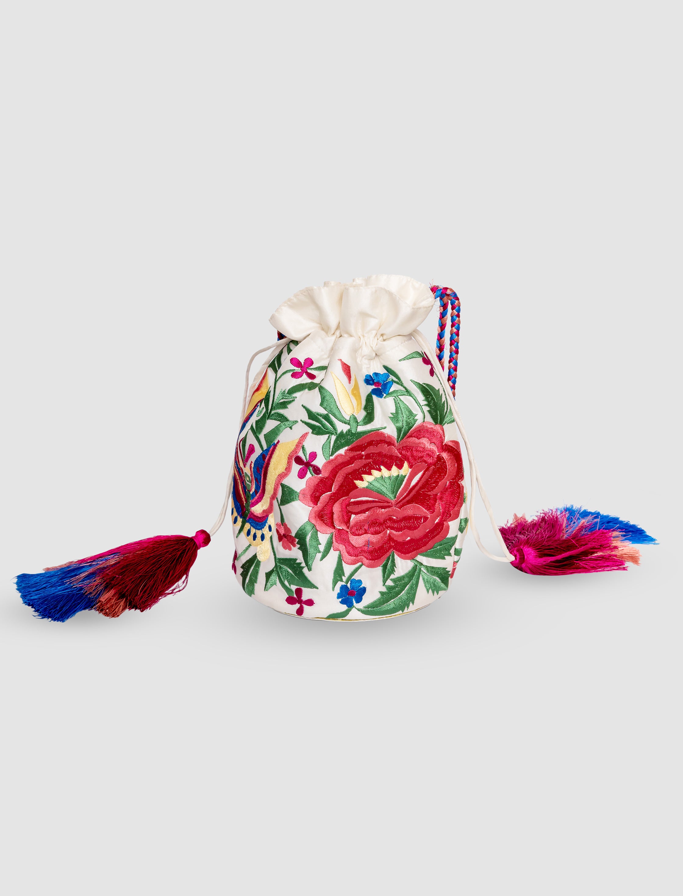 Bolso pochette seda bordada blanco