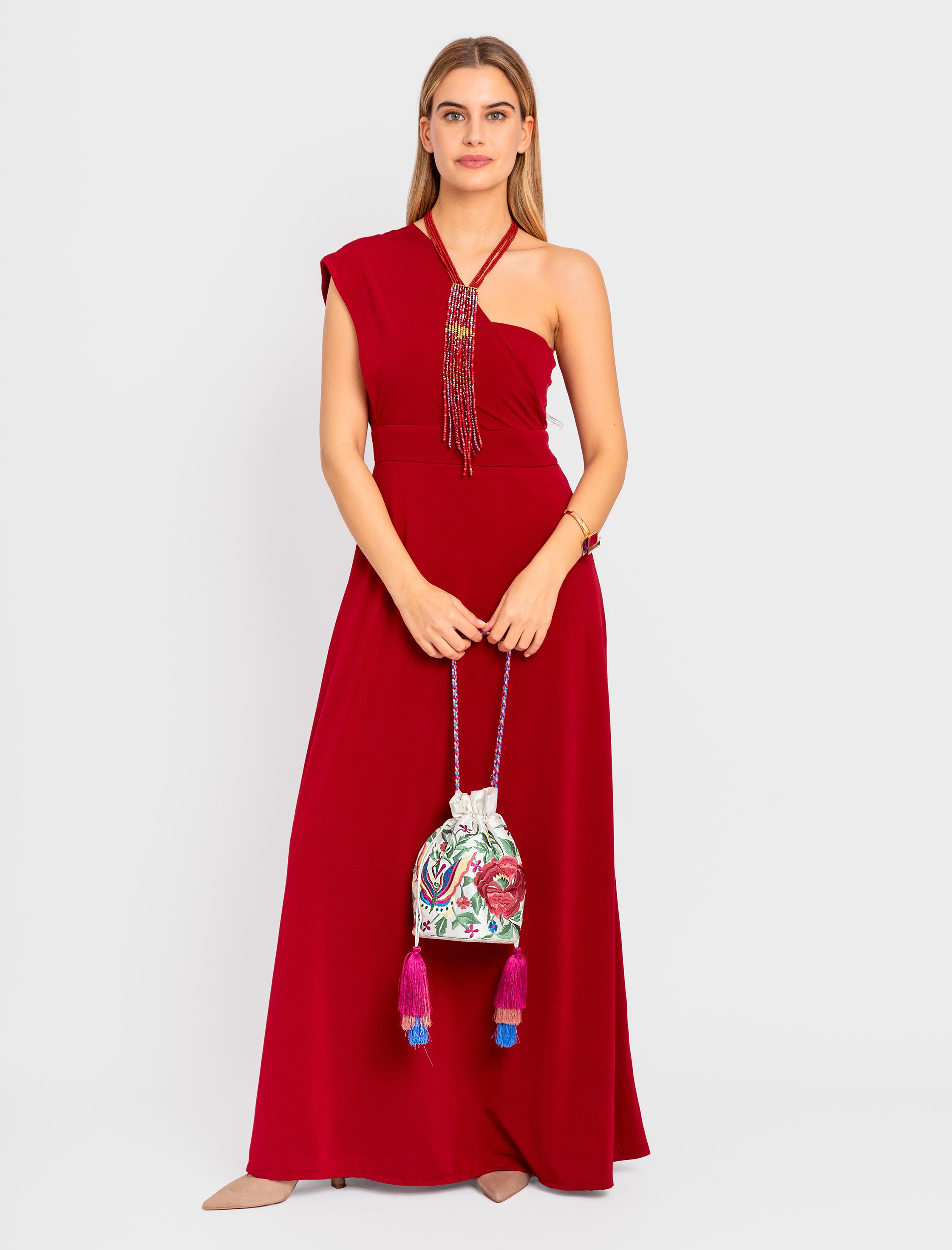 Bolso pochette seda bordada blanco