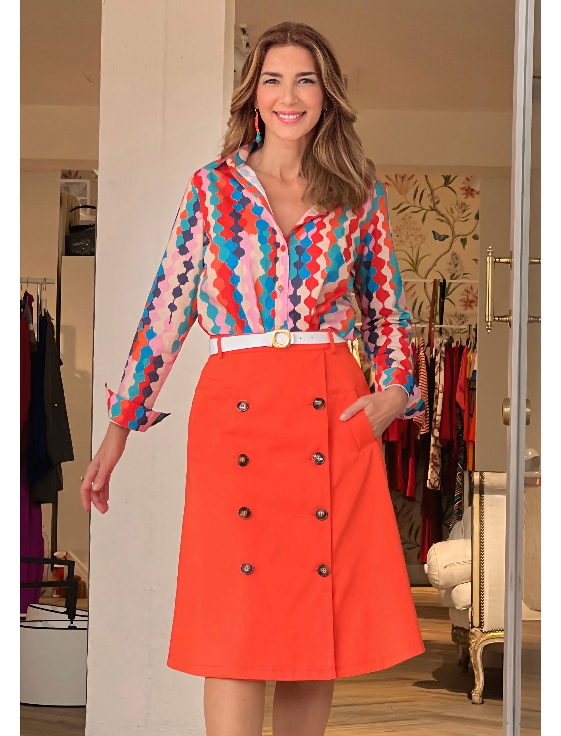 Falda trench midi Perfecta Coral Nuria Cobo