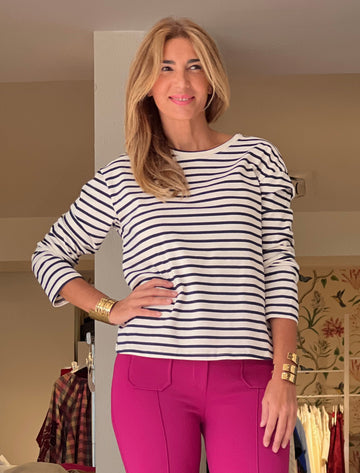 Camiseta marinera muy chic beige marino
