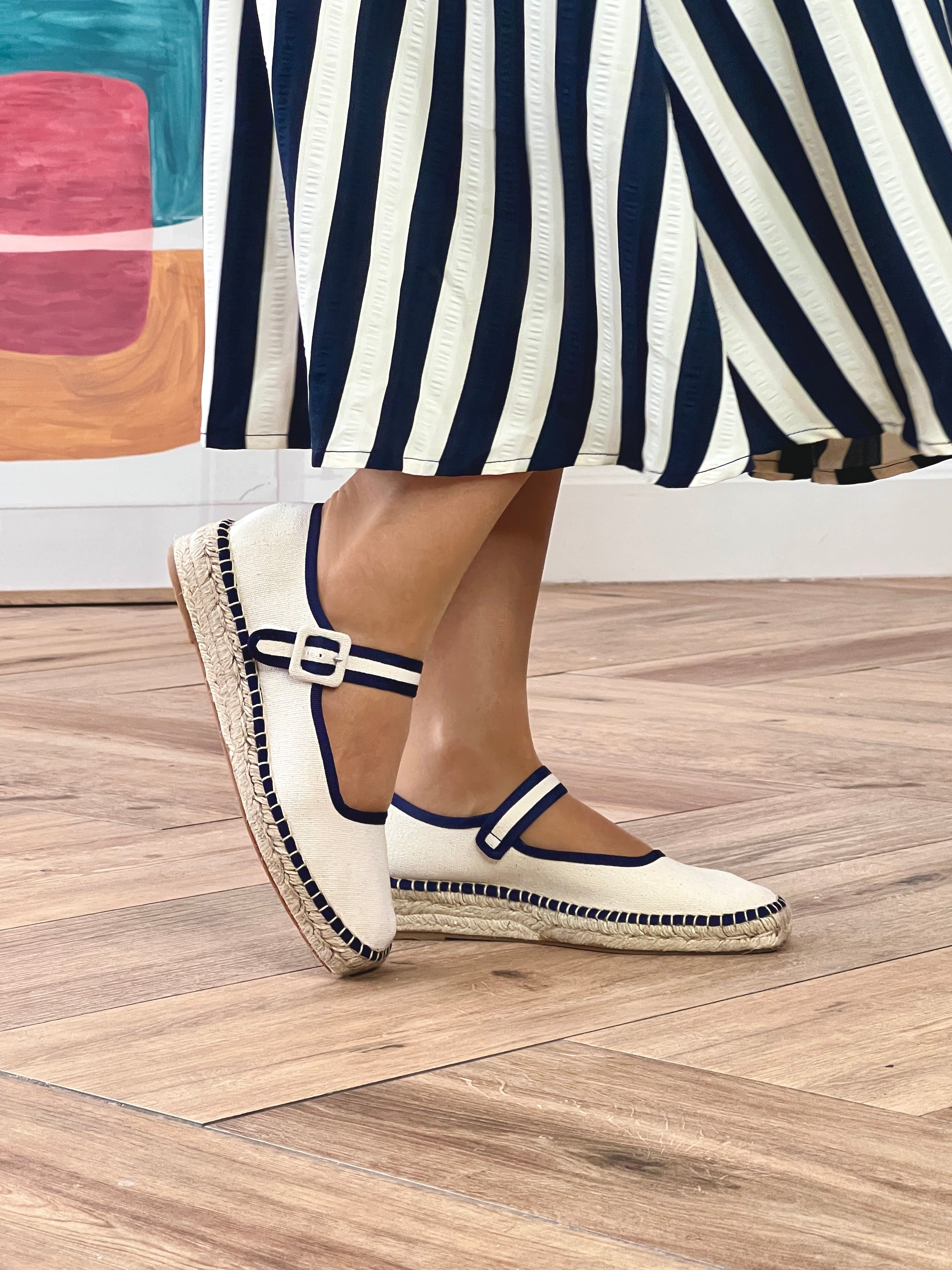 Alpargata de cuña Mary Janes Juanita blanco