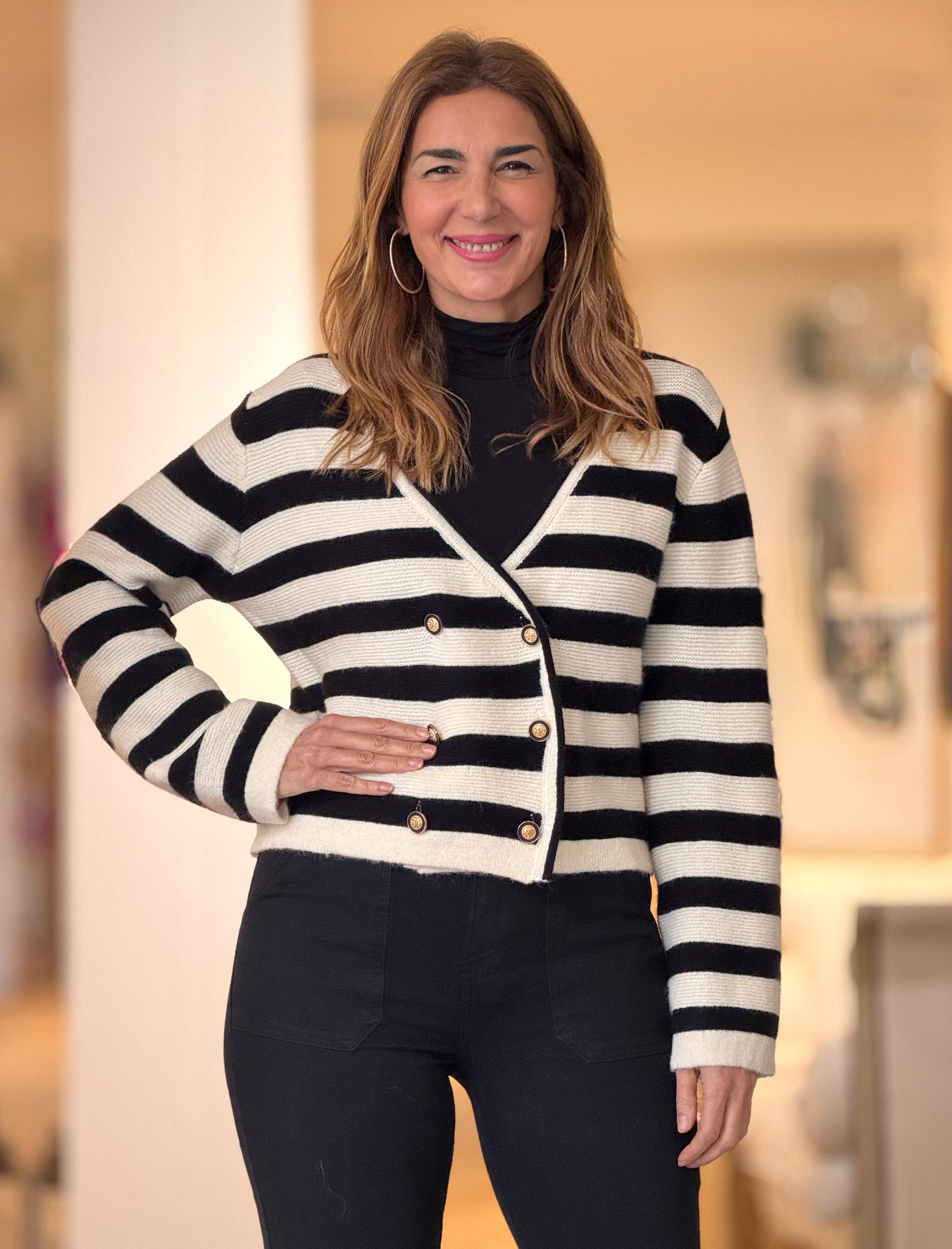 Black and white striped knit jacket | Nuria Cobo