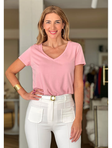 IDEAL PINK V-NECK T-SHIRT