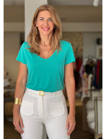 IDEAL T-SHIRT WITH V-NECK TURQUOISE