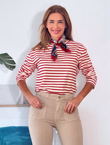 Camiseta marinera muy chic roja y beige