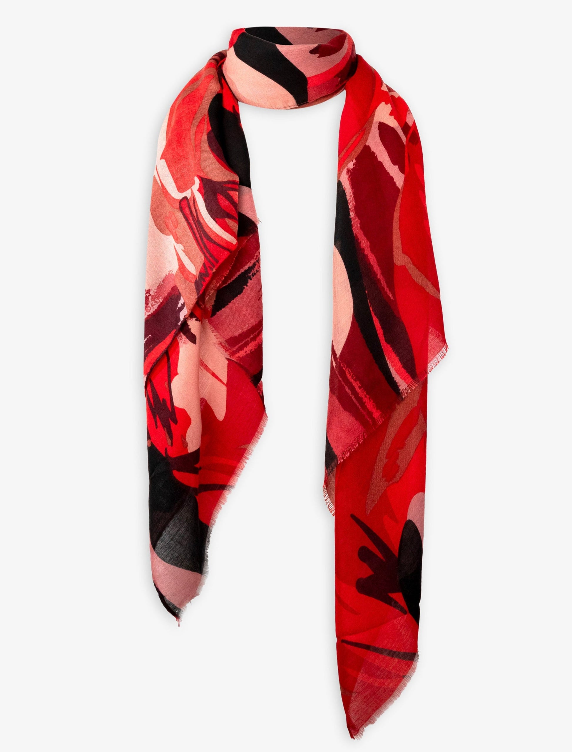 Pañuelo de viscosa y algodón en tonos rojos y negros , elegante y suave, de la colección Nuria Cobo