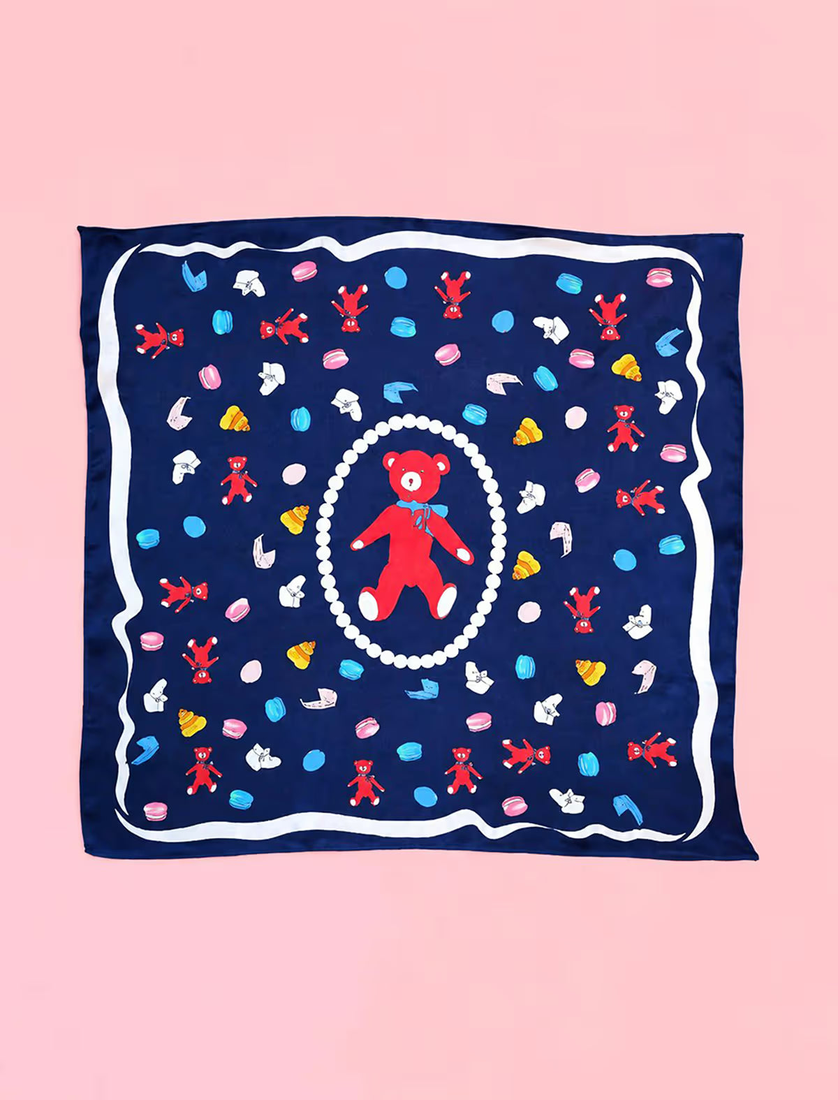 Pañuelo de seda de ositos chic azul