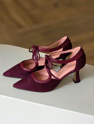Zapato de fiesta tacón medio burdeos Jimena