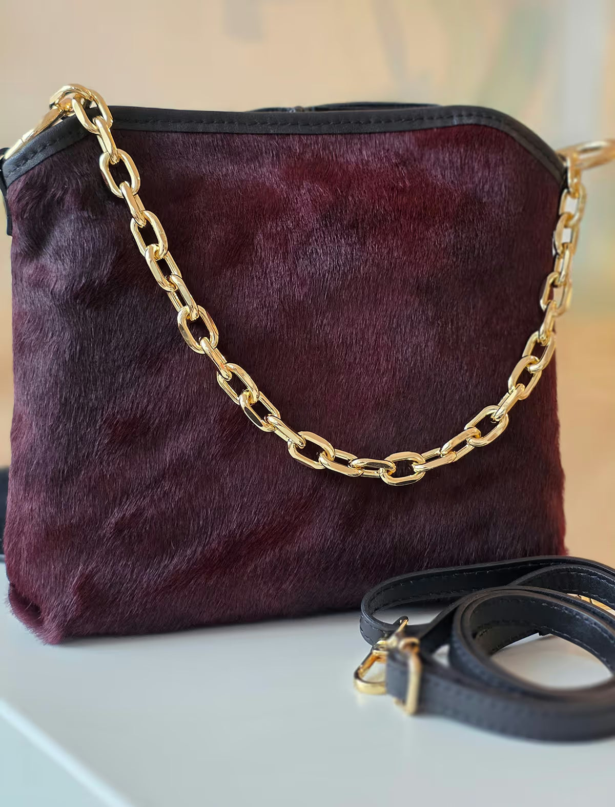Bolso chic de pelo Burdeos