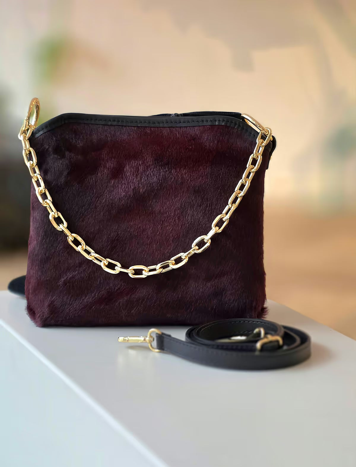 Bolso chic de pelo Burdeos
