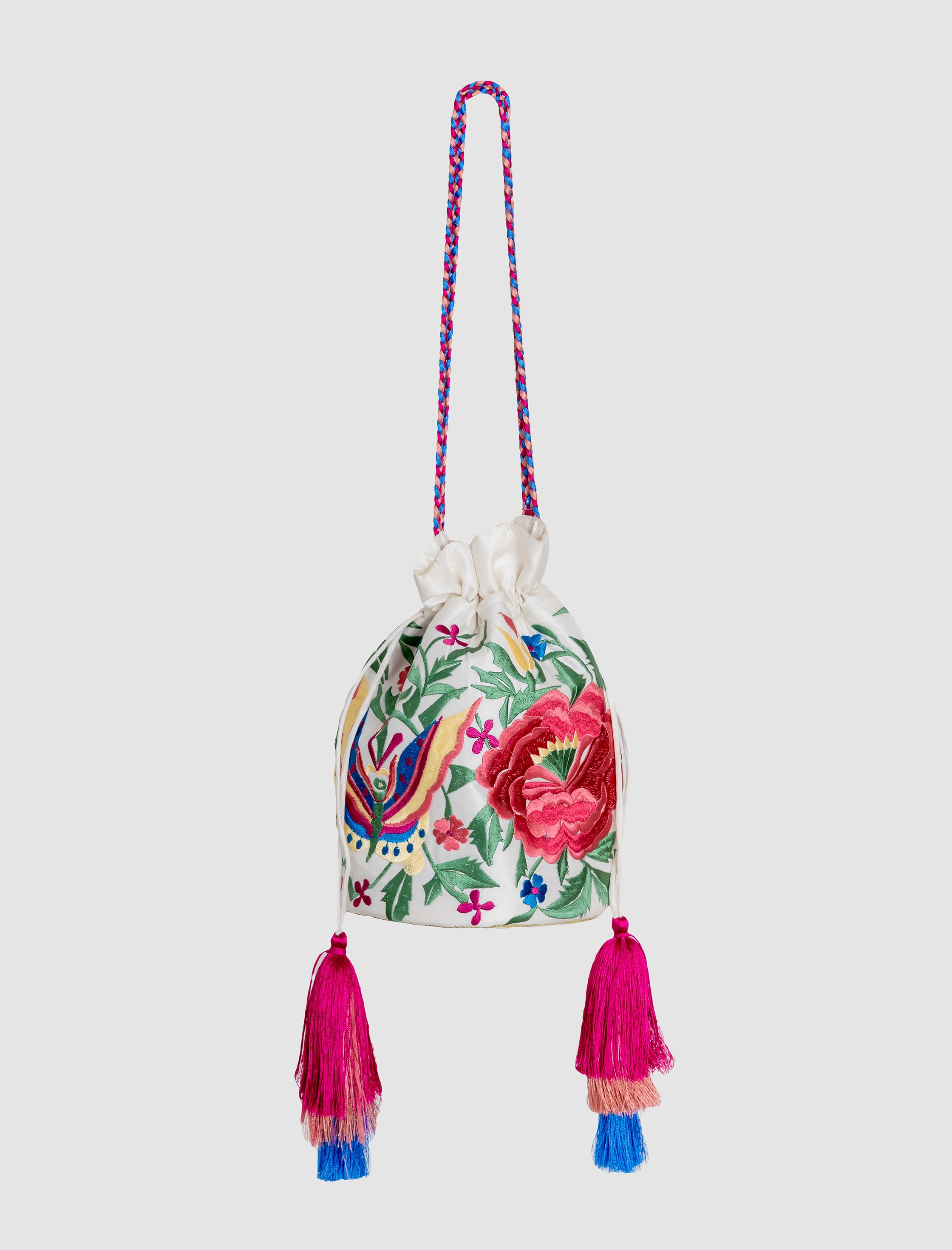 Bolso pochette seda bordada blanco