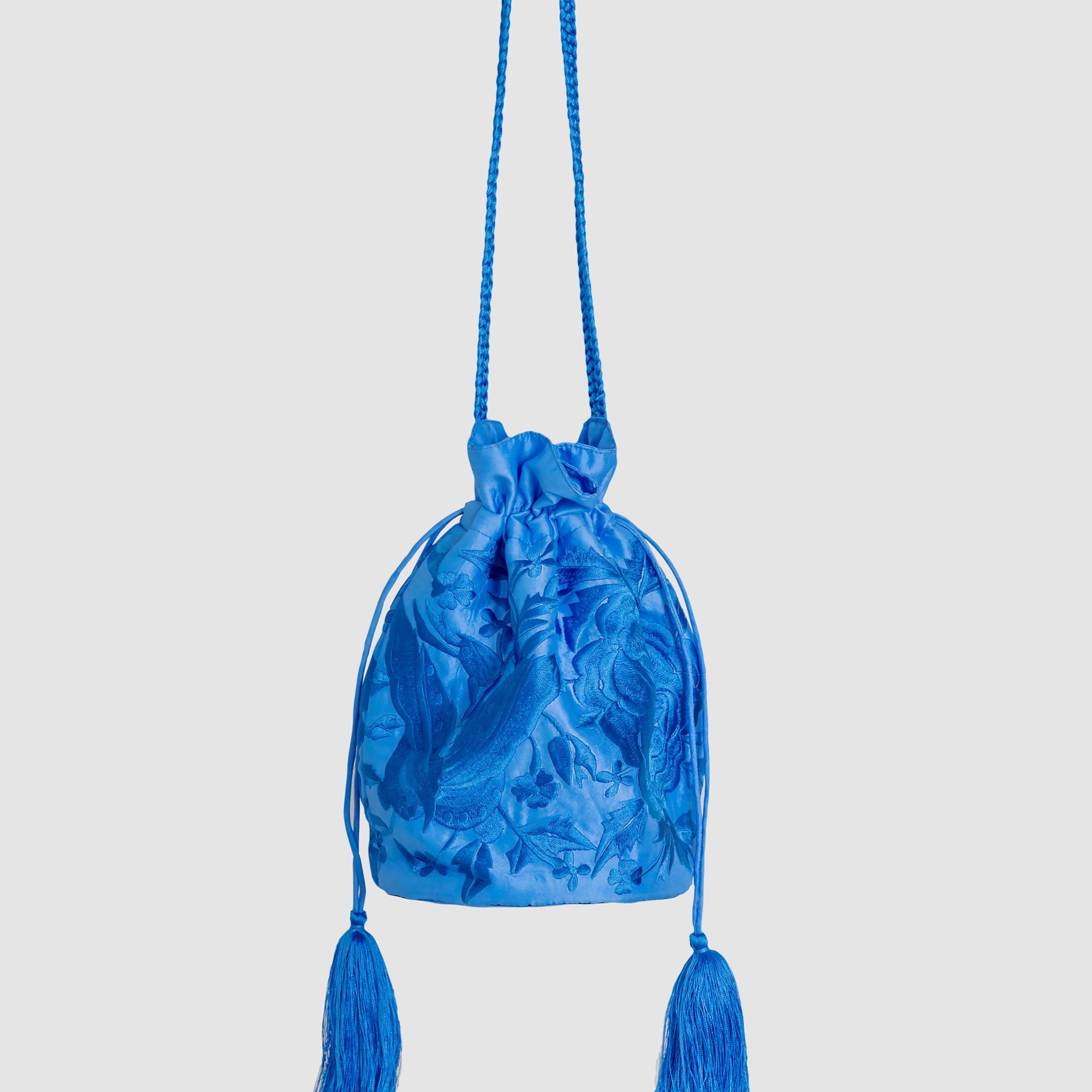 Bolso pochette seda bordada azul