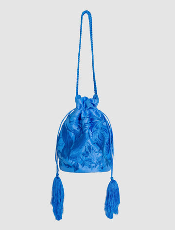 Bolso pochette seda bordada azul