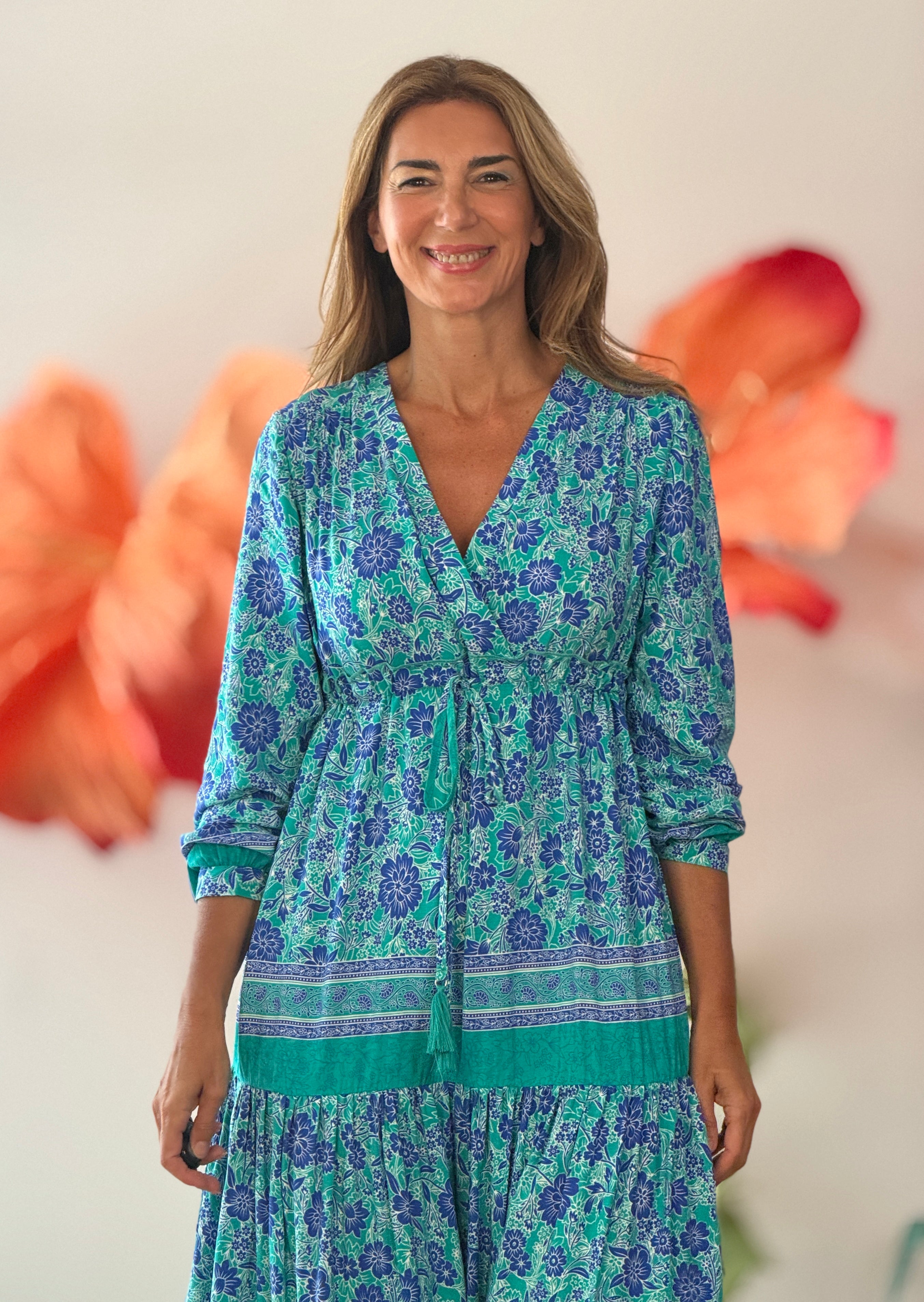 Vestido largo boho estampado azul