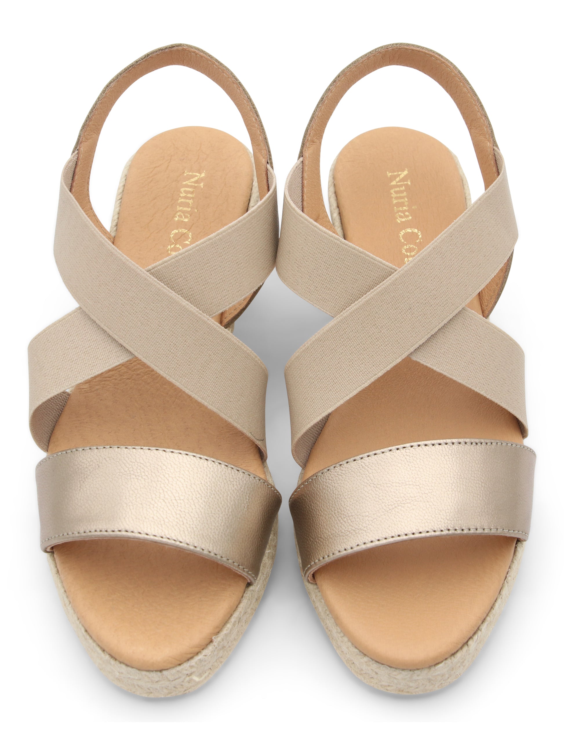 Alpargata Oro de Cuña con Tiras Elásticas Nuria Cobo