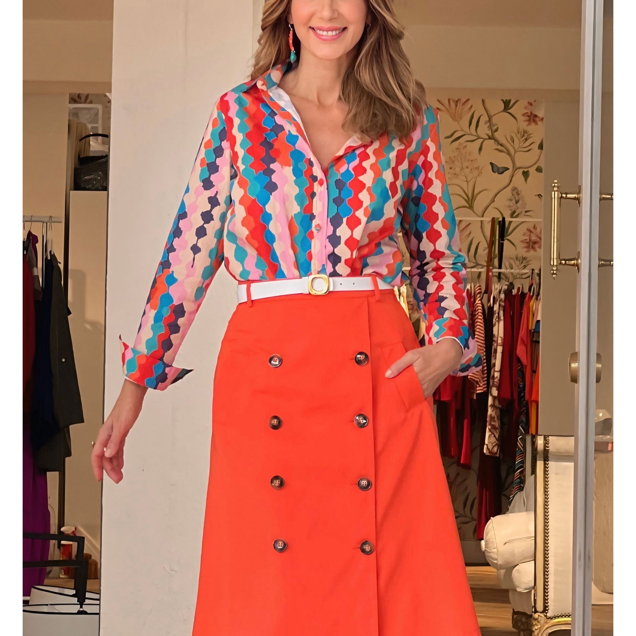 Falda trench midi Perfecta Coral Nuria Cobo