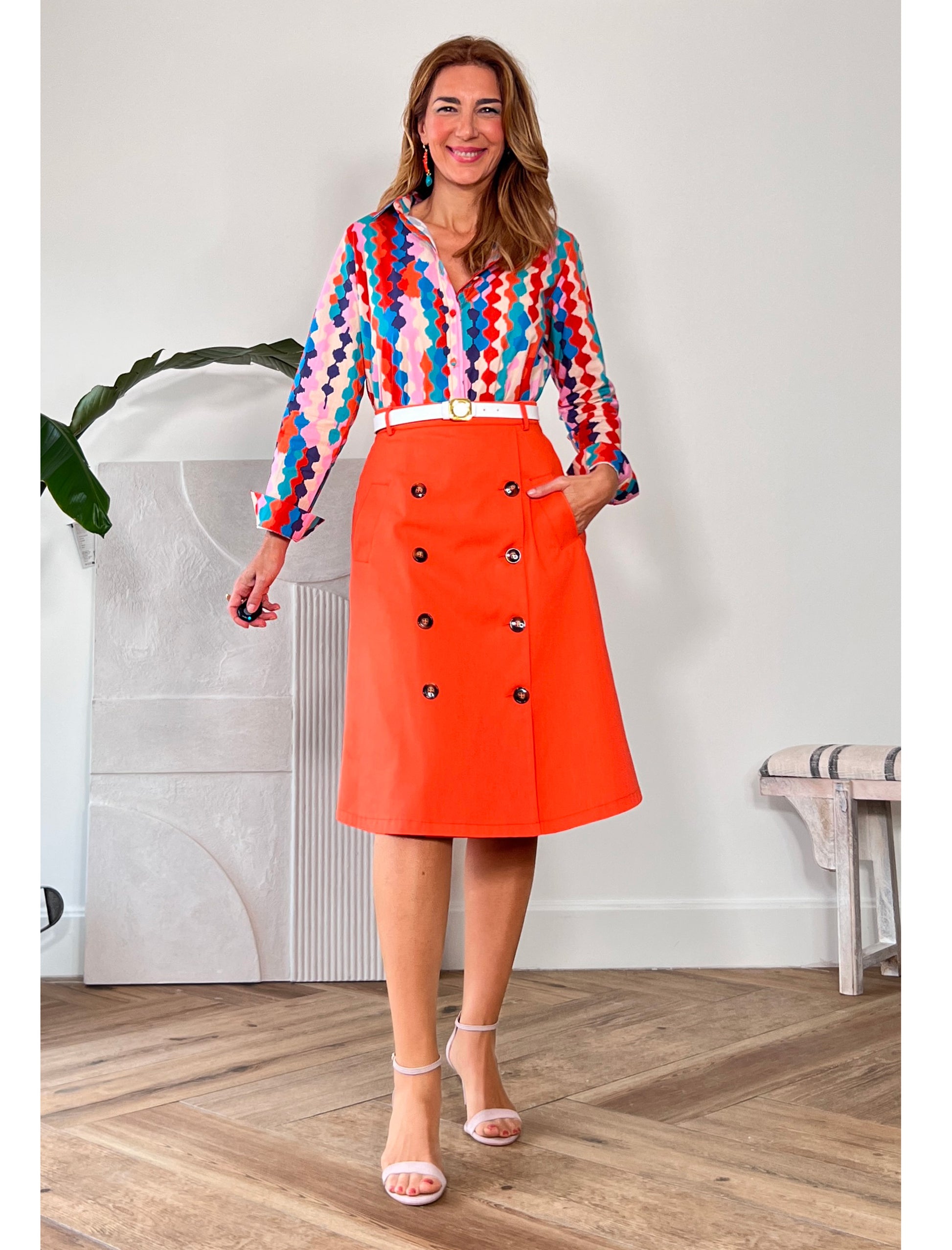 Falda trench midi Perfecta Coral Nuria Cobo