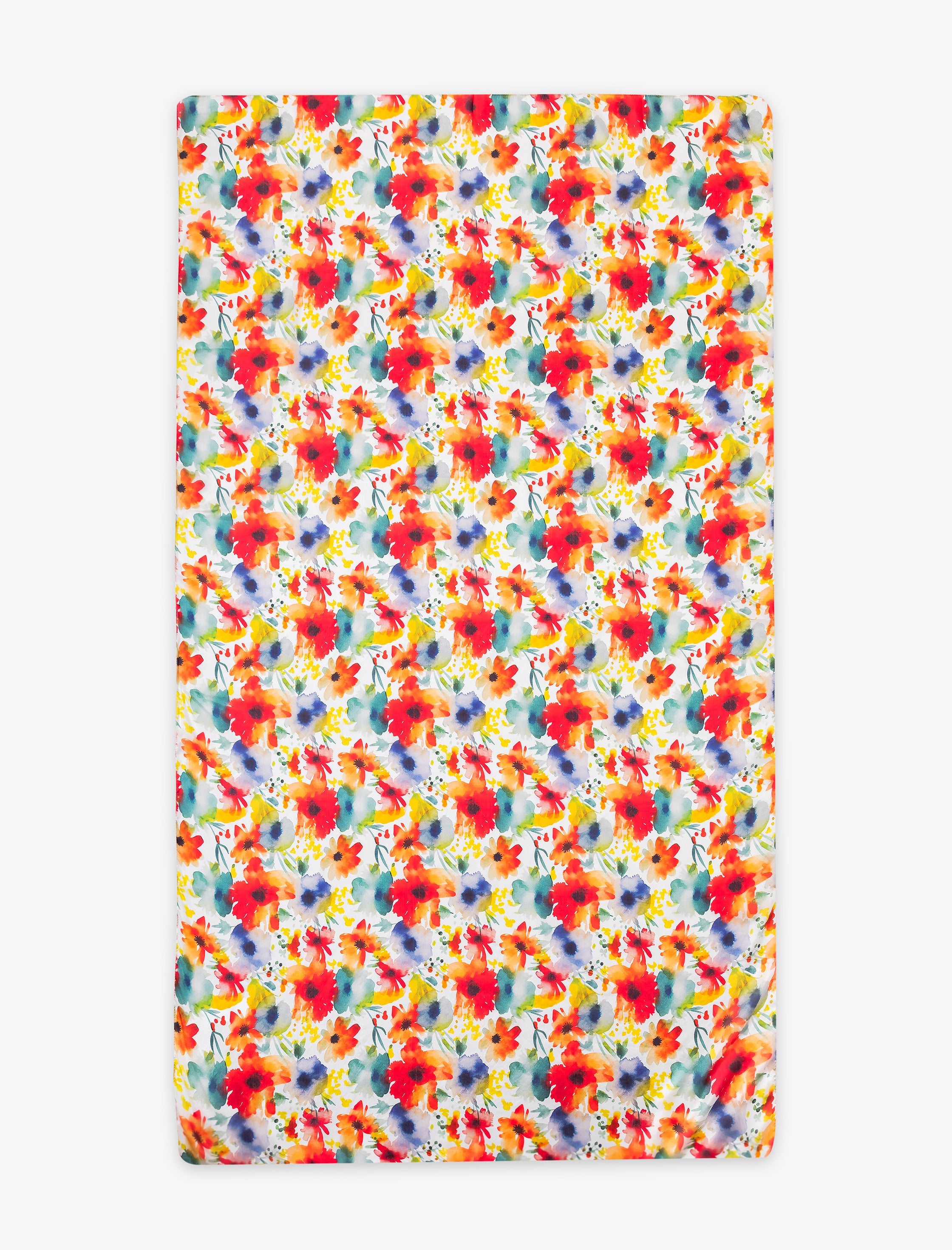 Pañuelo de seda Fiore con estampado en naranja, azul y rojo – Nuria Cobo