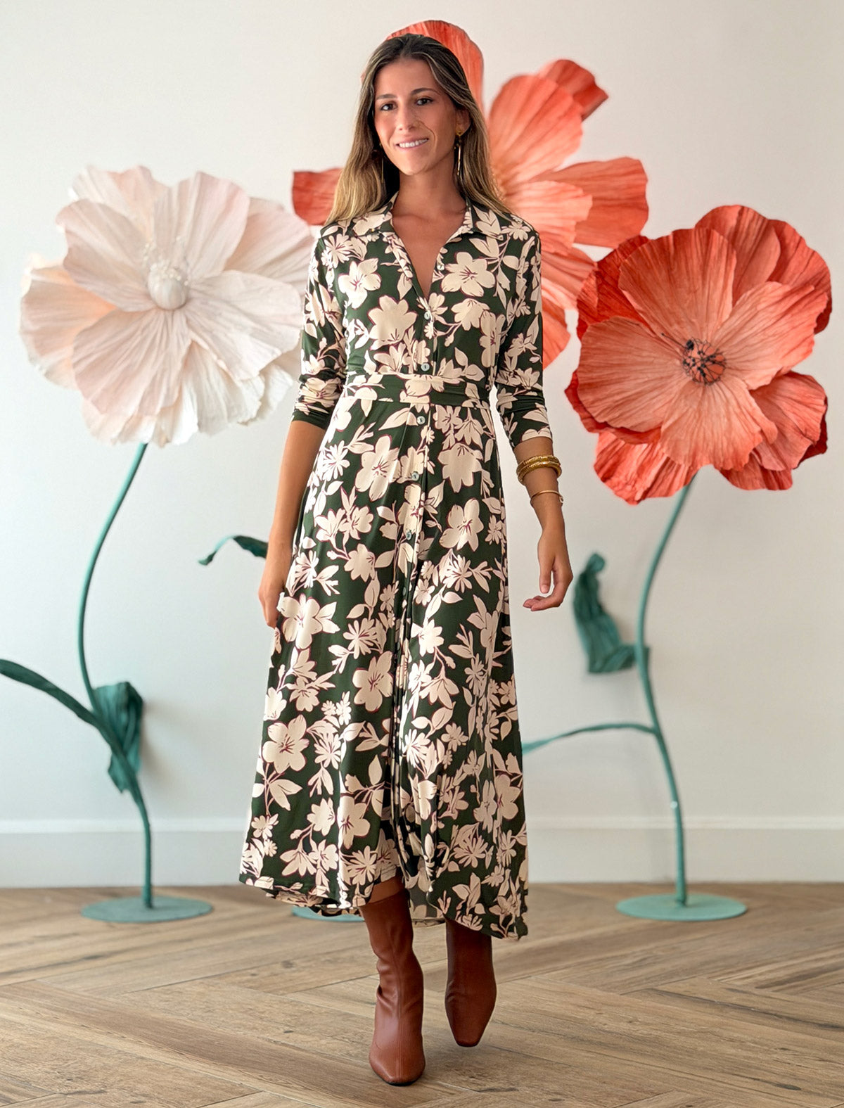 Vestido camisero de flores Chloe