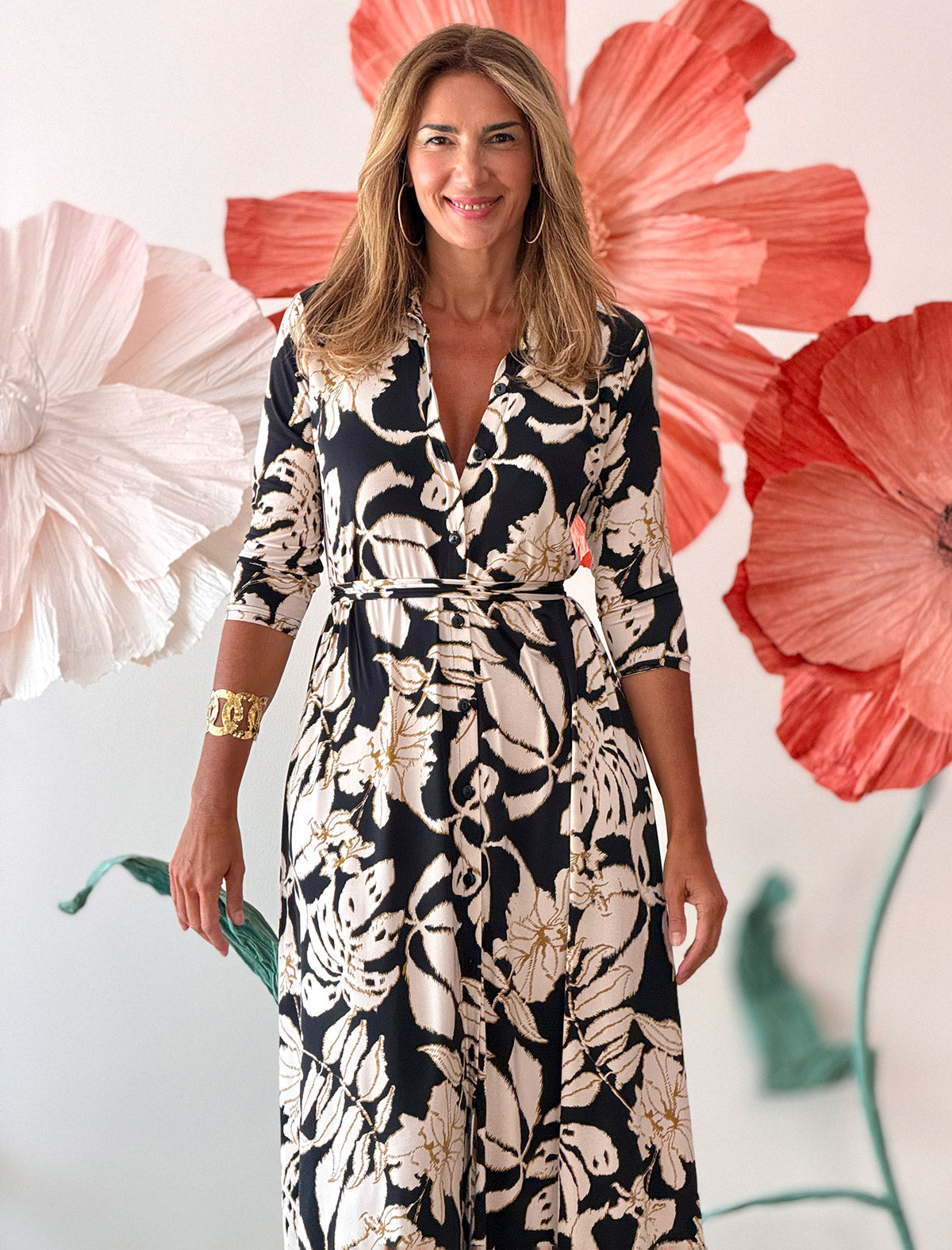 Vestido camisero de flores Ikat