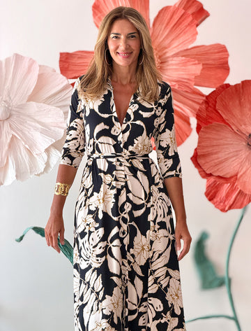 Vestido camisero de flores Ikat