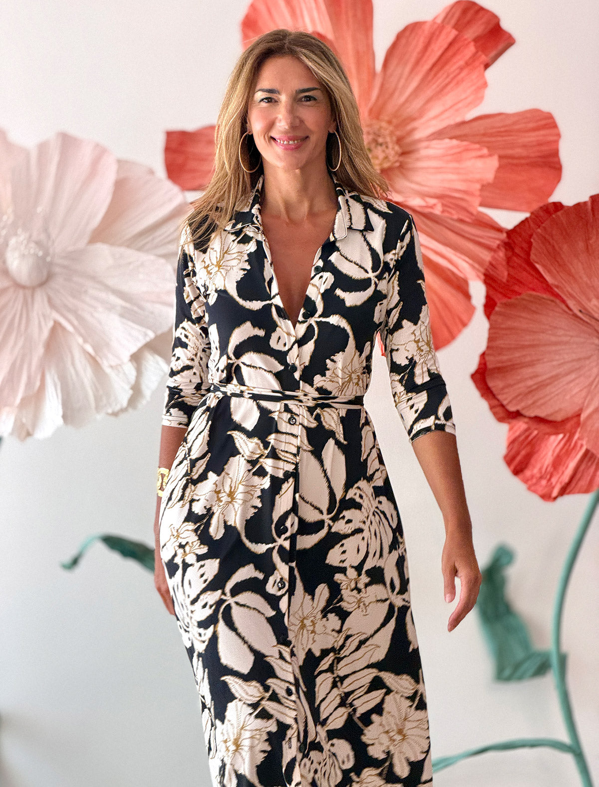 Vestido camisero de flores Ikat