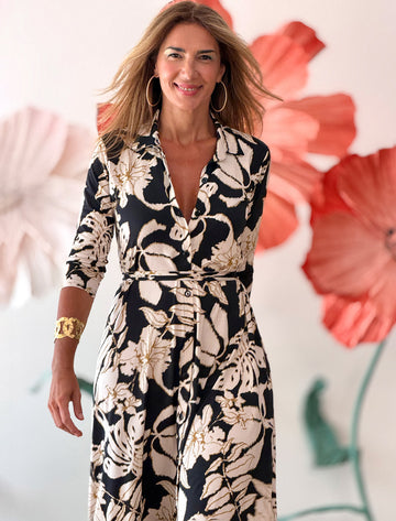 Vestido camisero de flores Ikat