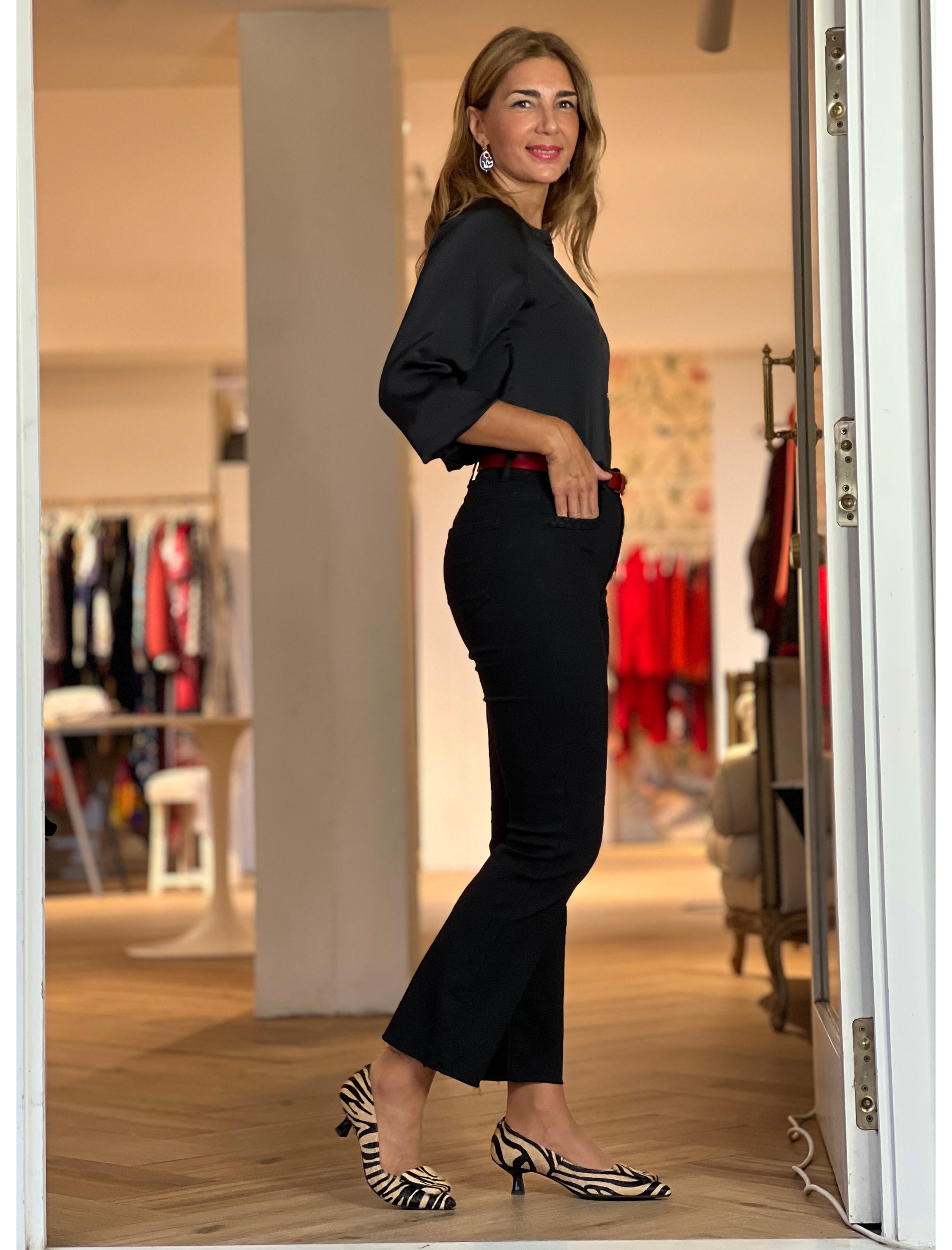 Jeans flare bolsillos trenzado negro