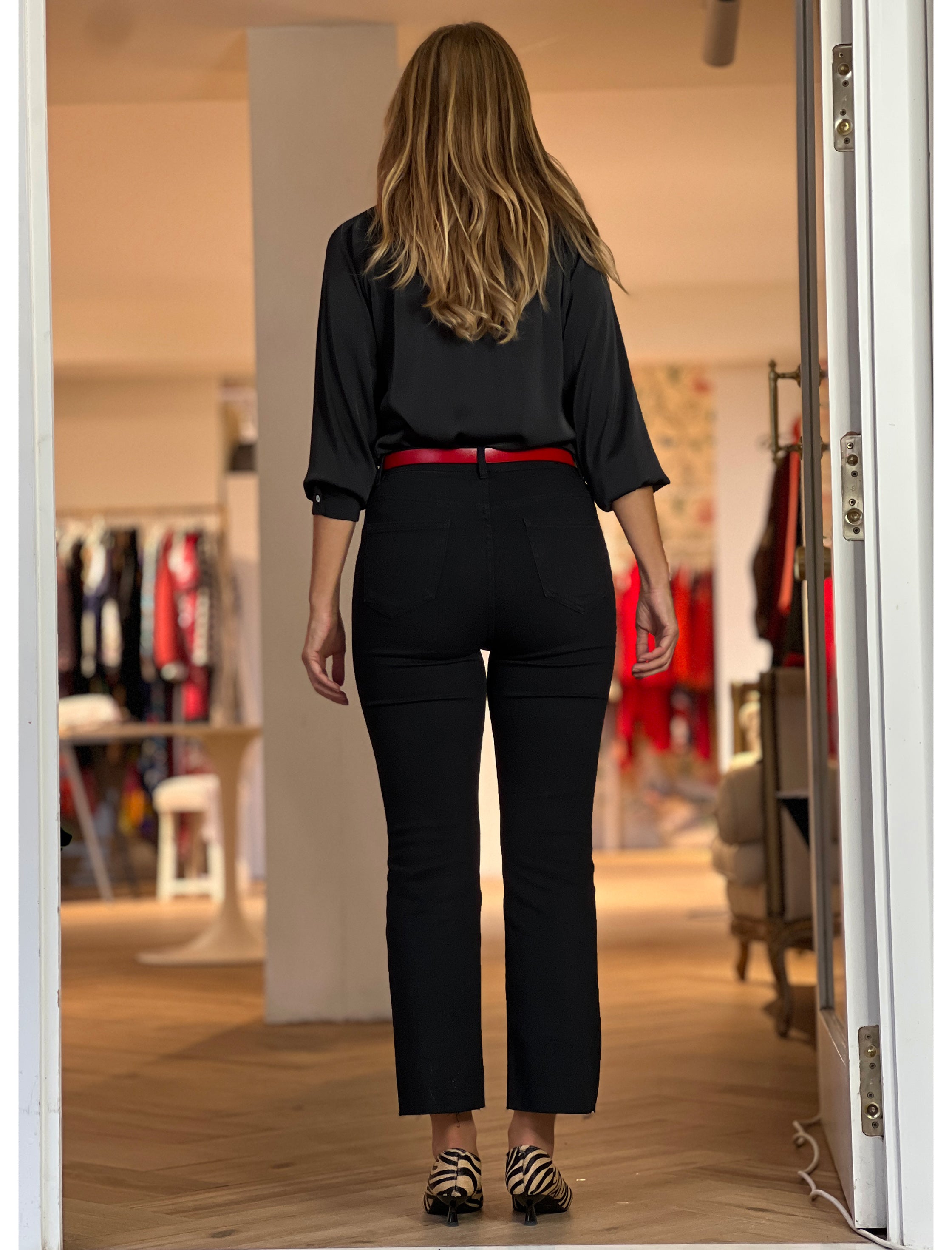 Jeans flare bolsillos trenzado negro