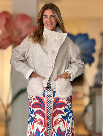 Beige jacket with fuzzy pocket (name Nuria pending)