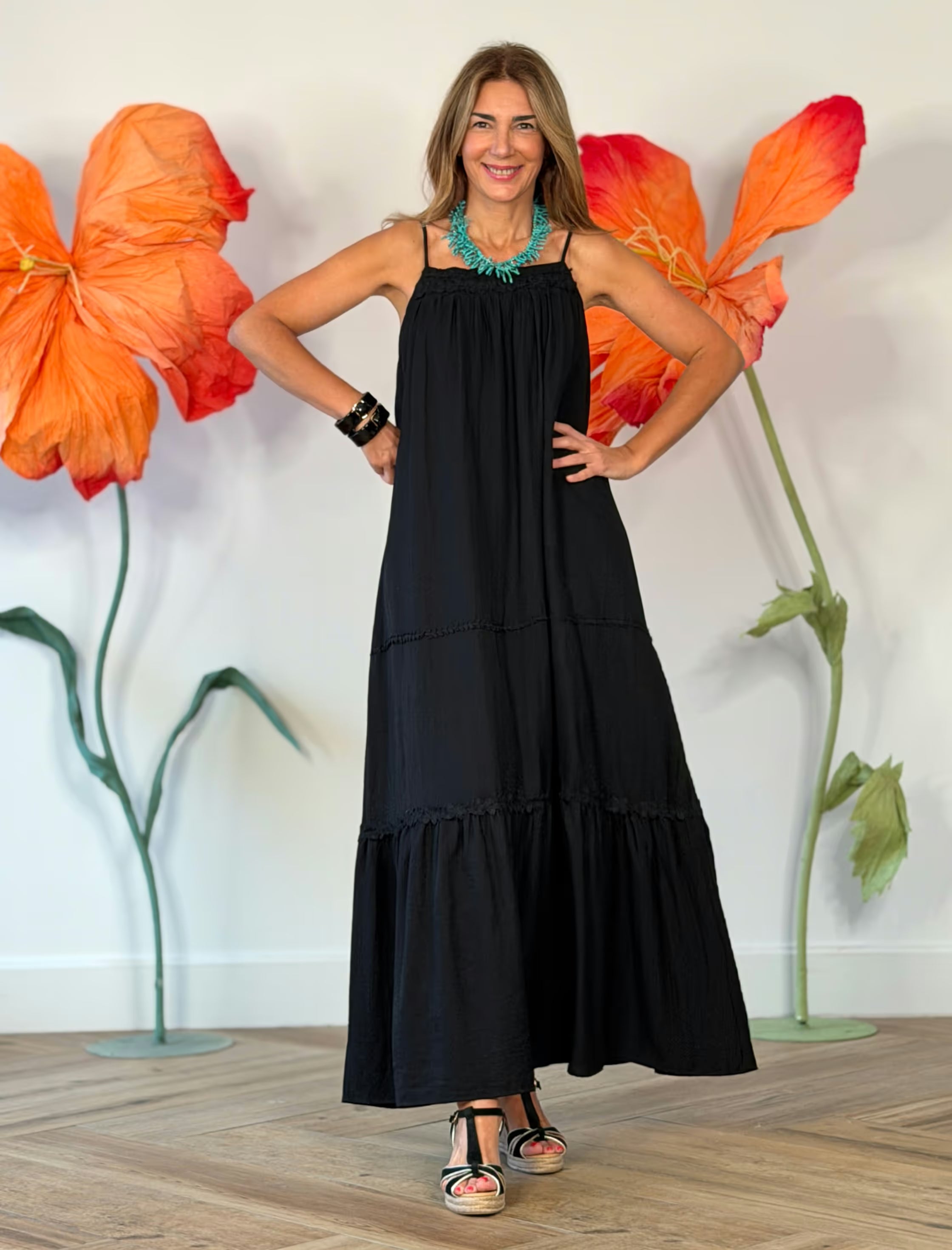Vestido largo boho negro chic