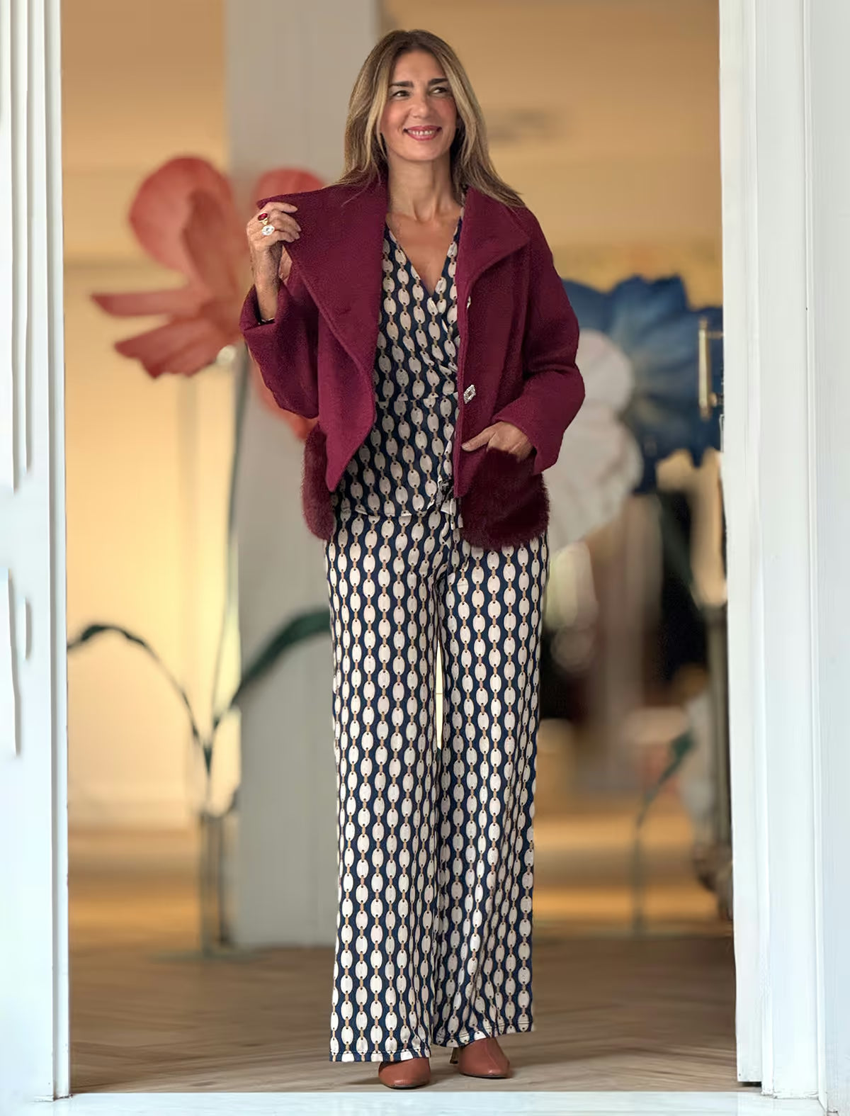 Burgundy jacket with fuzzy pocket (name Nuria pending)