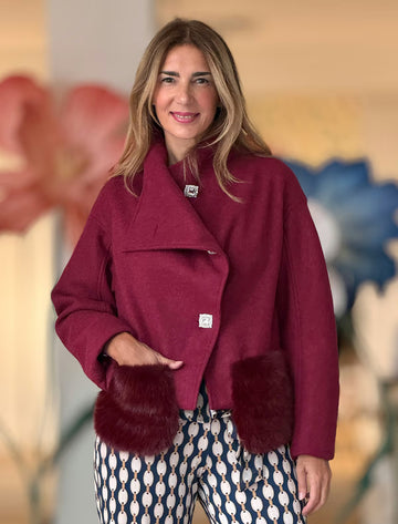 Burgundy jacket with fuzzy pocket (name Nuria pending)