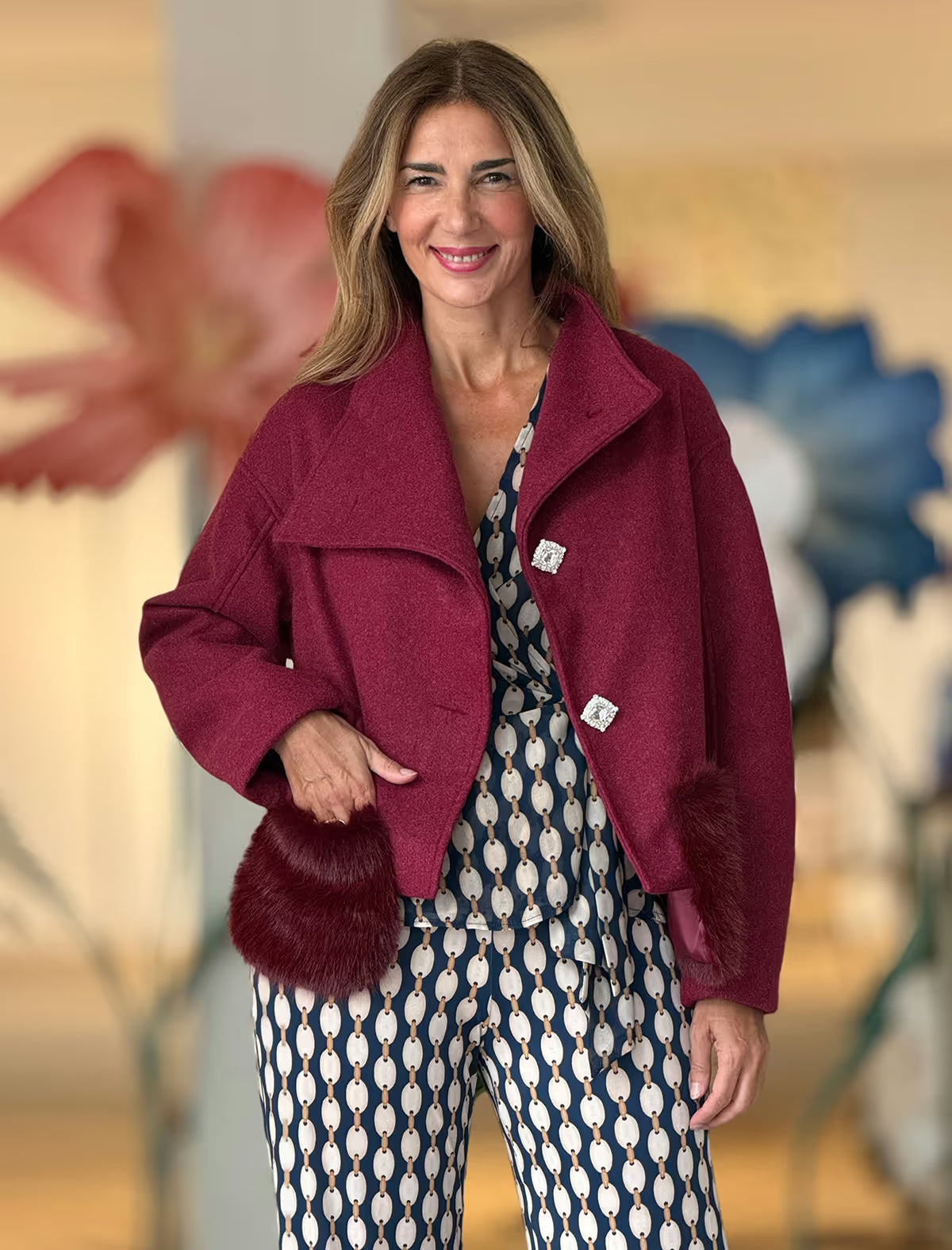 Burgundy jacket with fuzzy pocket (name Nuria pending)