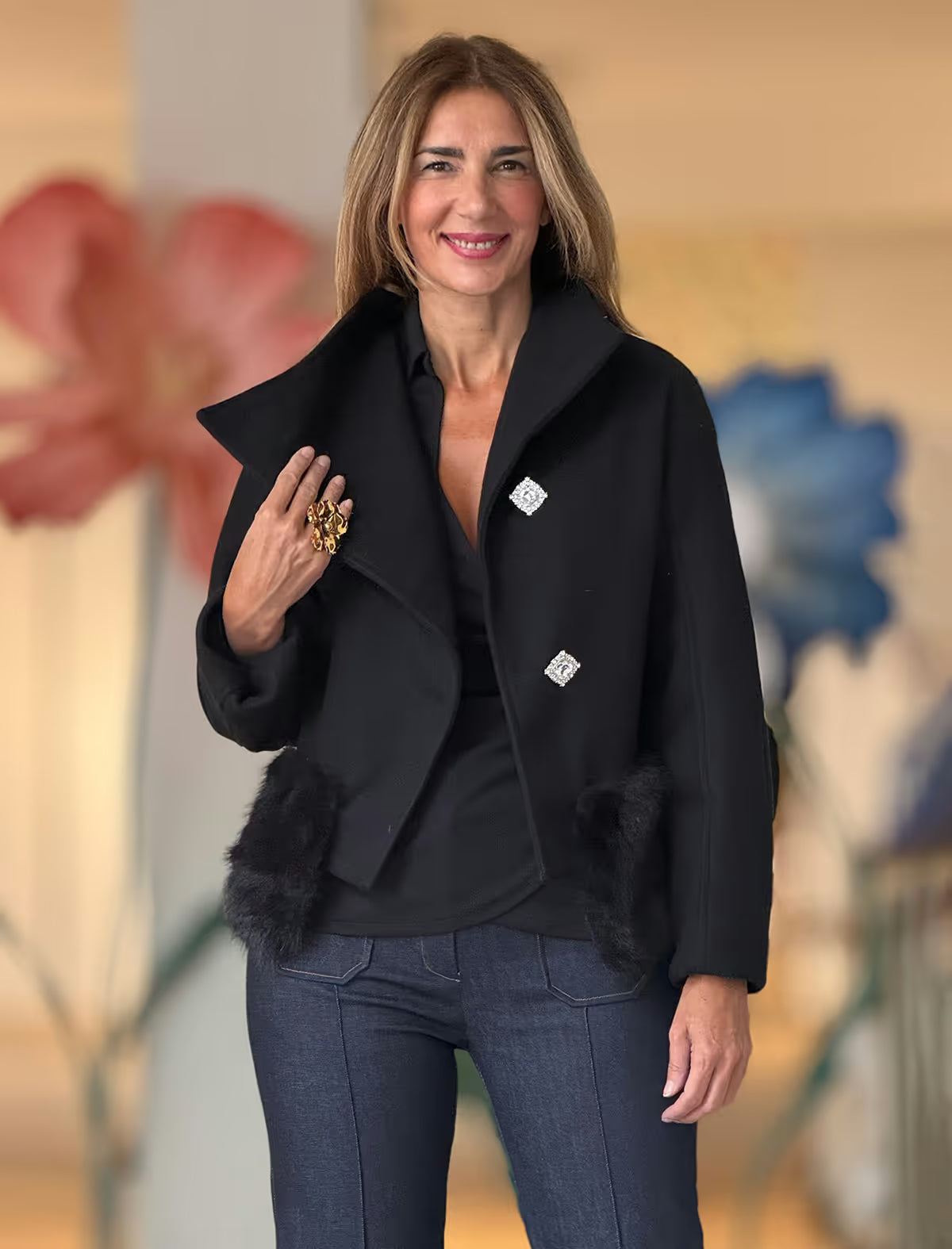 Black jacket with fuzzy pocket (name Nuria pending)