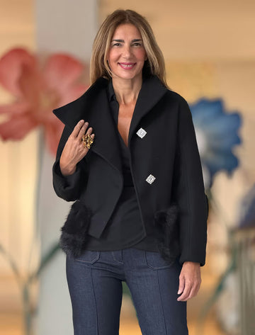 Black jacket with fuzzy pocket (name Nuria pending)