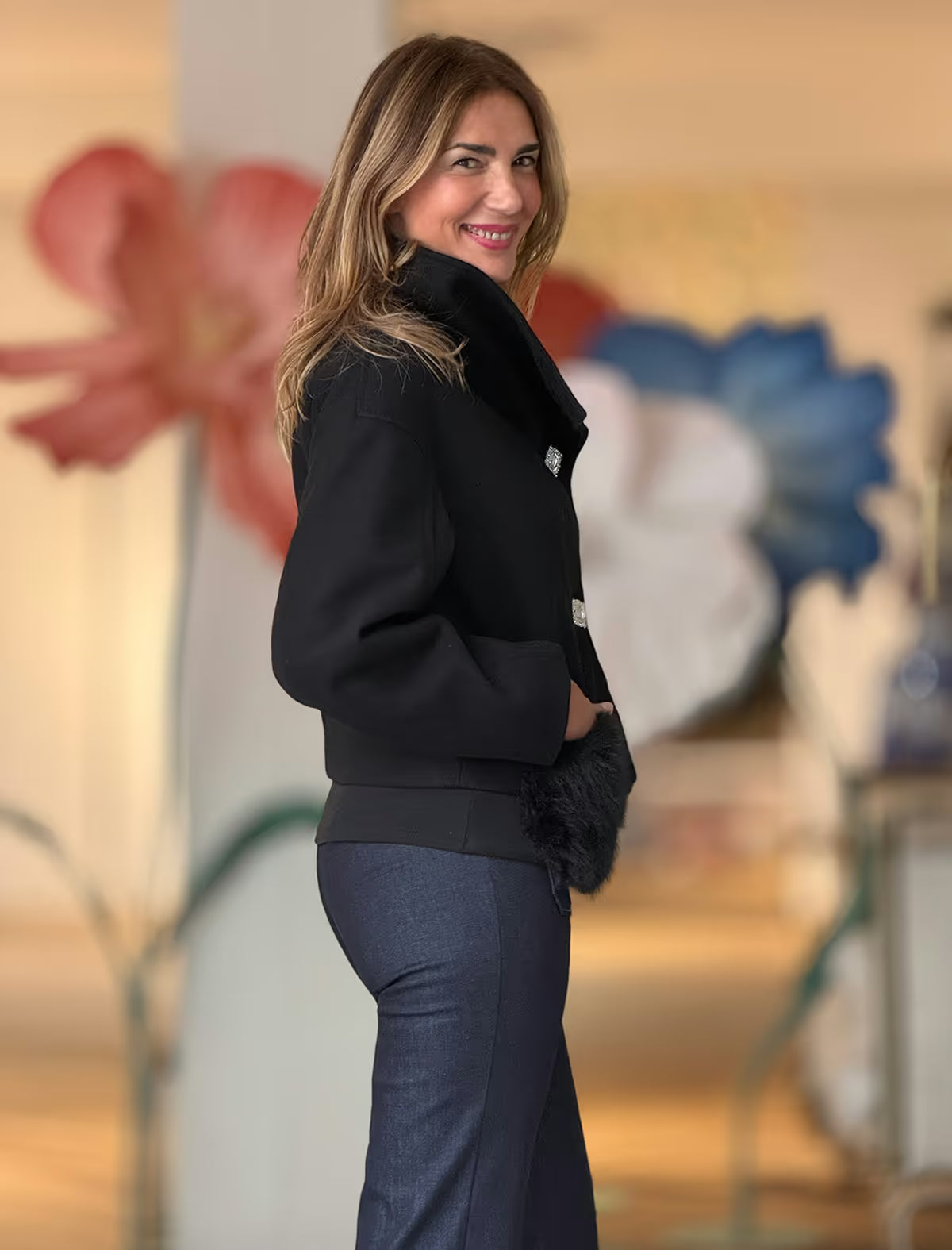 Black jacket with fuzzy pocket (name Nuria pending)
