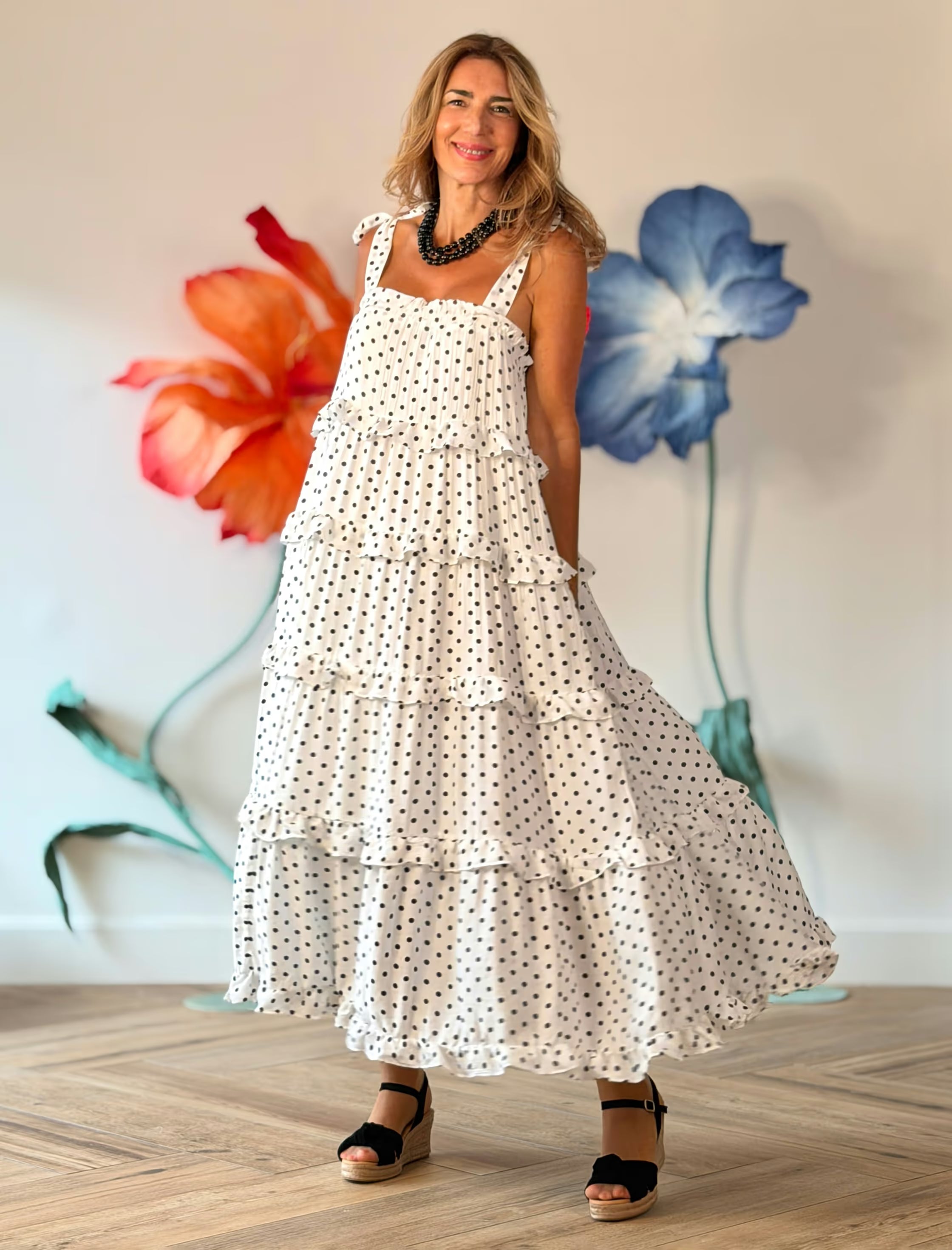 Vestido de lunares largo chic
