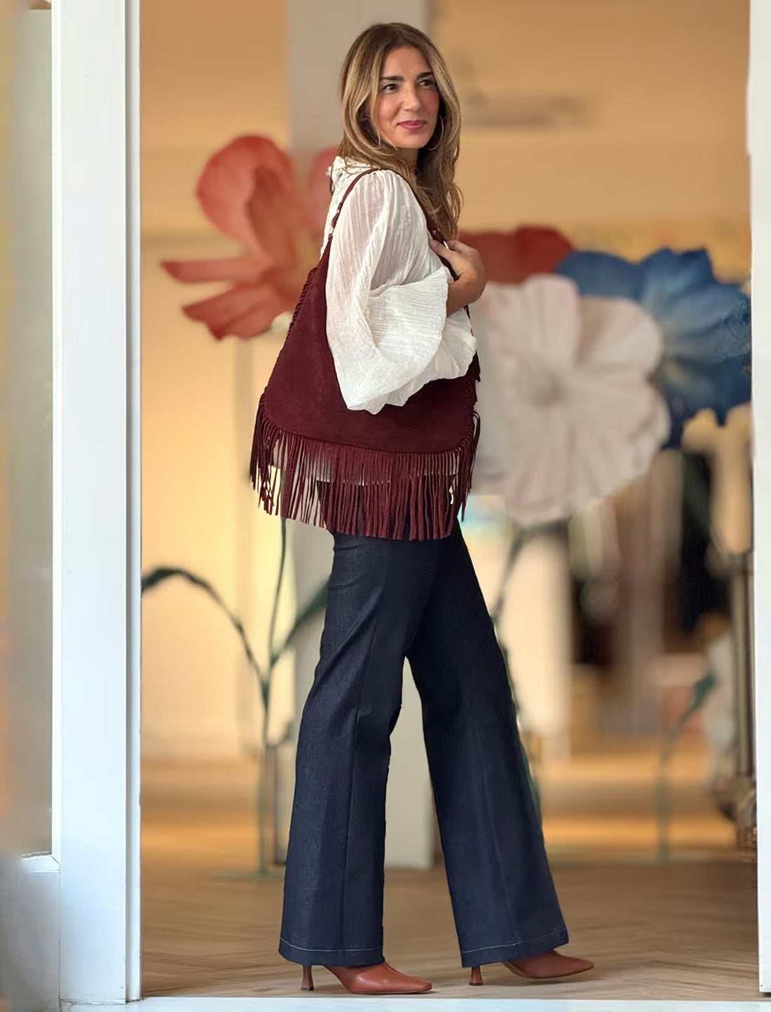 Bolso de flecos boho Burdeos