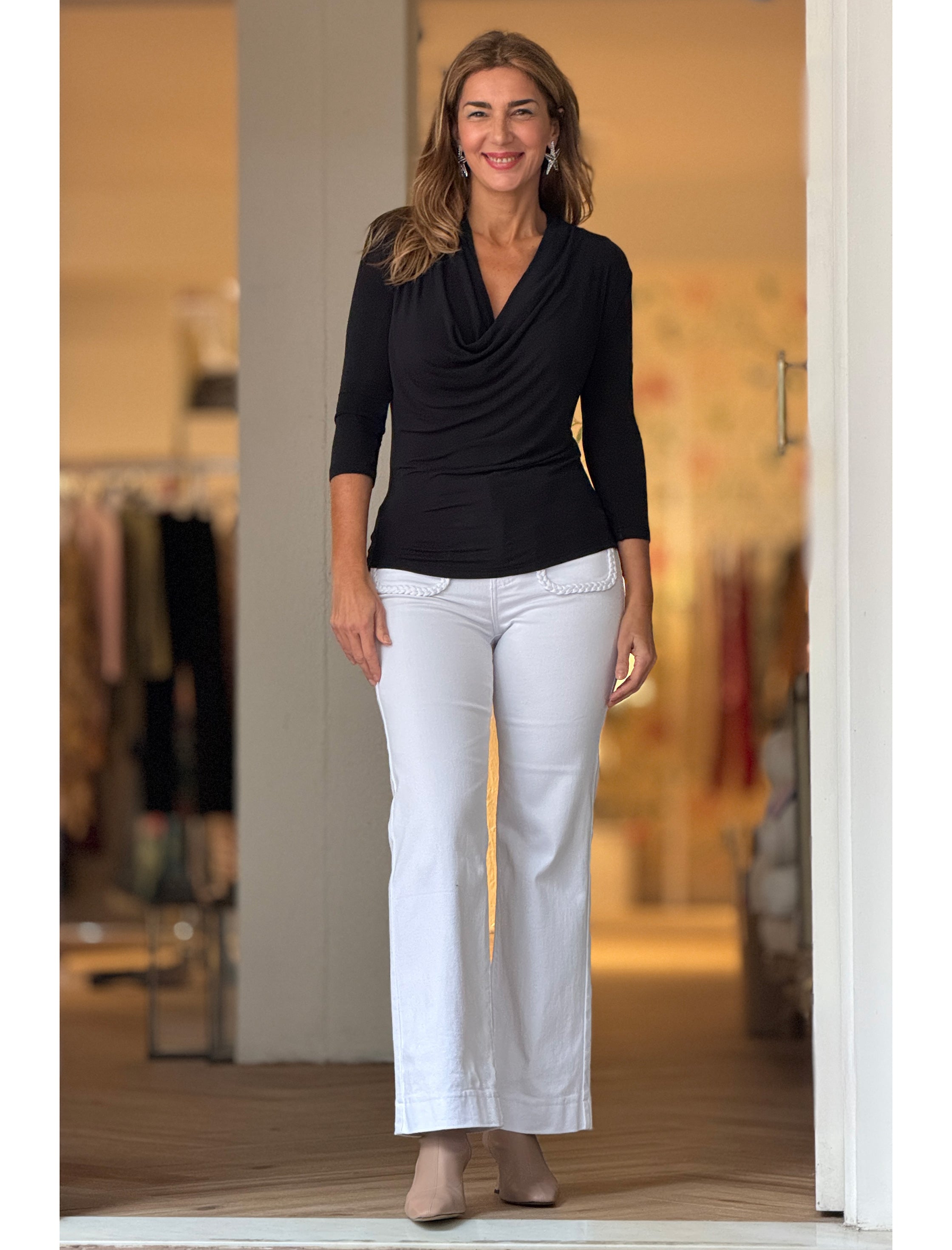 Pantalón vaquero bolsillos trenzados Blanco