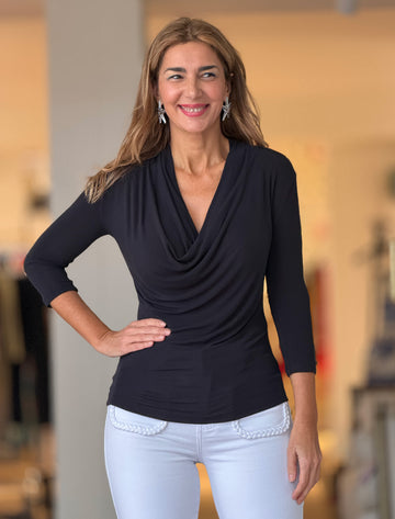 Camiseta drapeada de viscosa negra