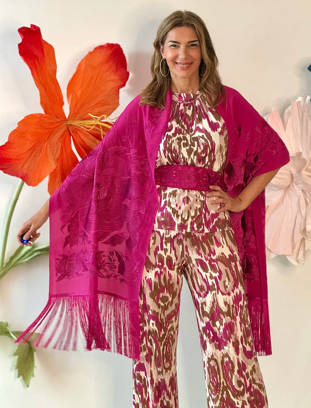 Top favorecedor y Pantalón palazzo soft Ikat buganvilla