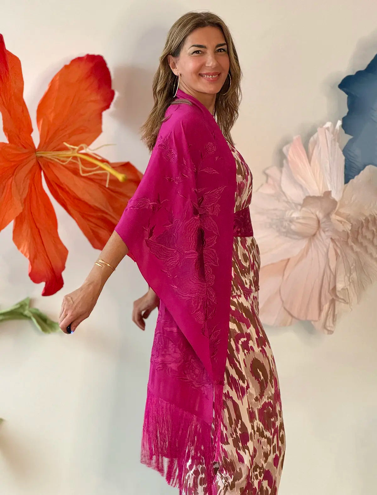 WONDERFUL EMBROIDERED BOOUGANVILLA SHAWL 