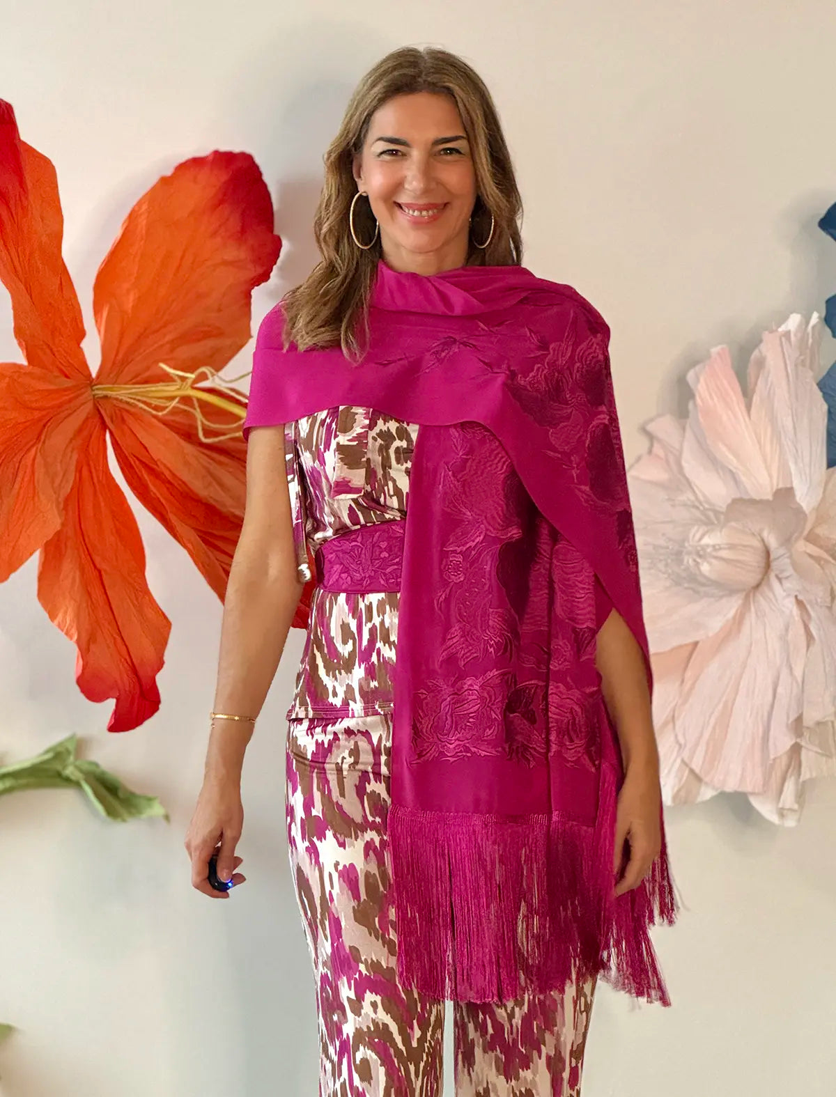 WONDERFUL EMBROIDERED BOOUGANVILLA SHAWL 