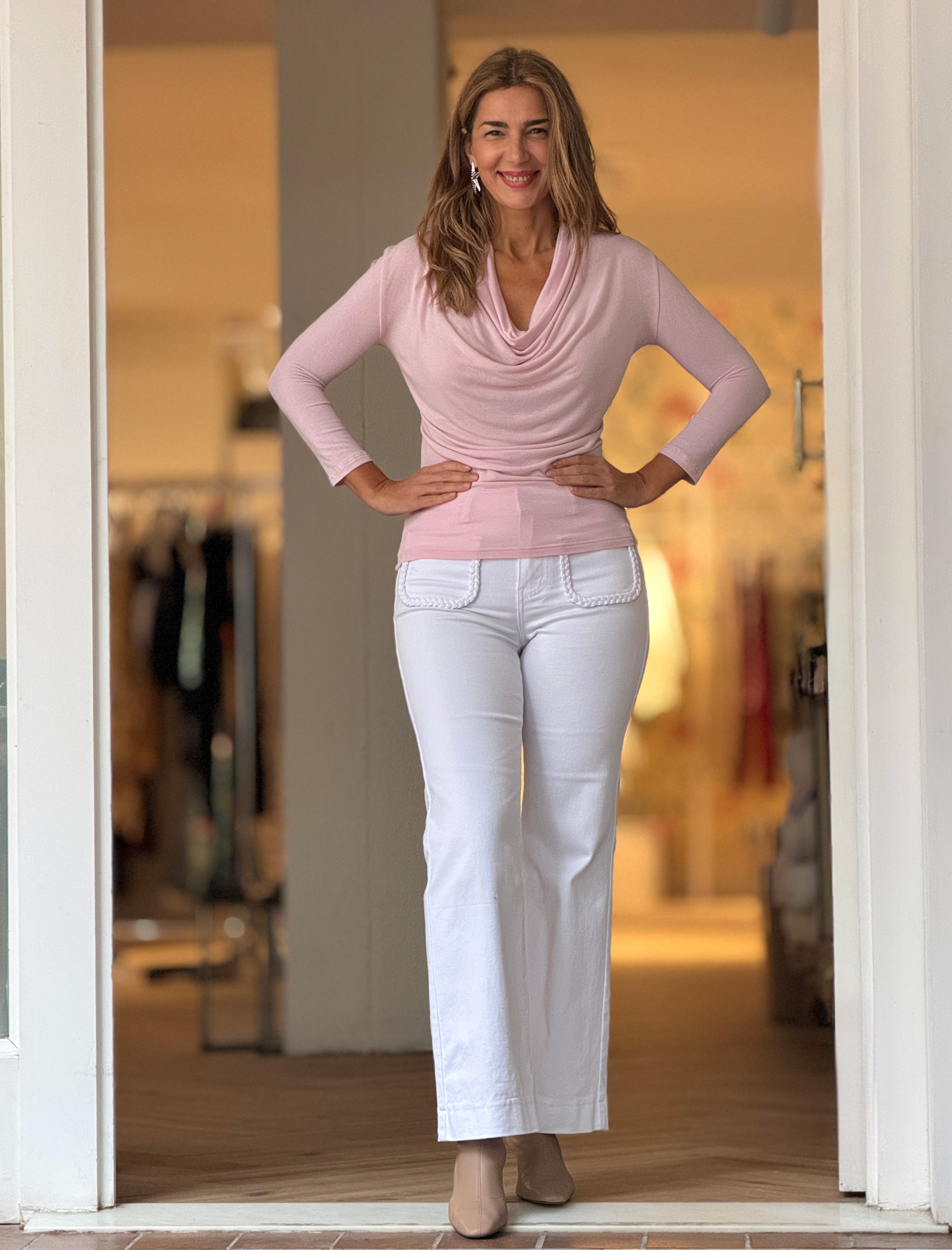 Camiseta drapeada de viscosa rosa