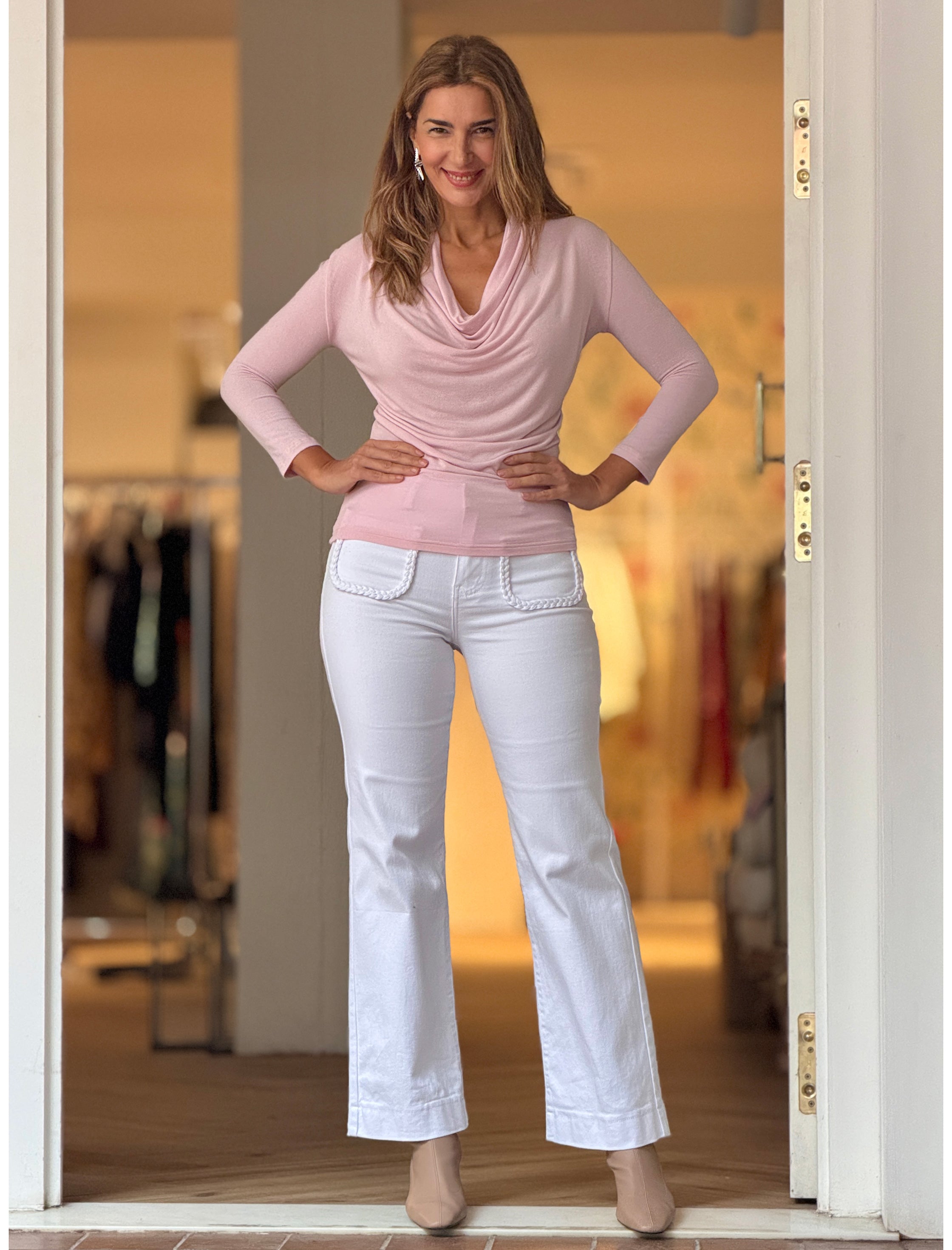 Camiseta drapeada de viscosa rosa