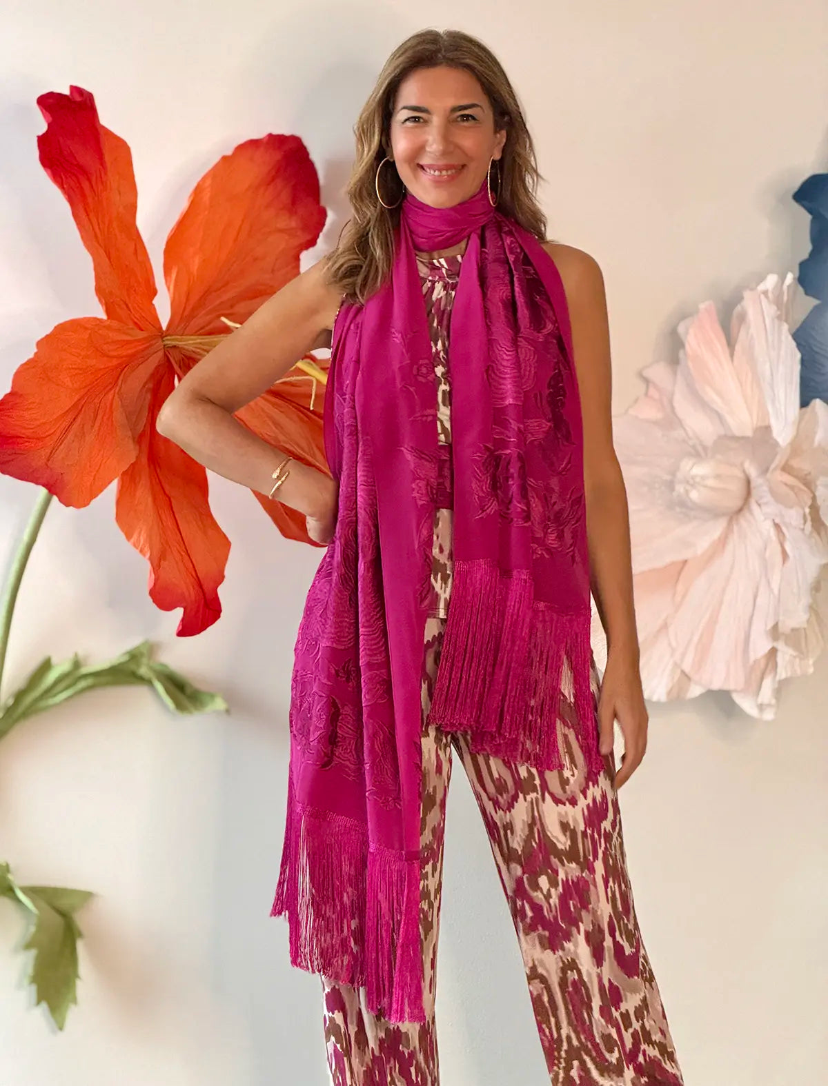 WONDERFUL EMBROIDERED BOOUGANVILLA SHAWL 