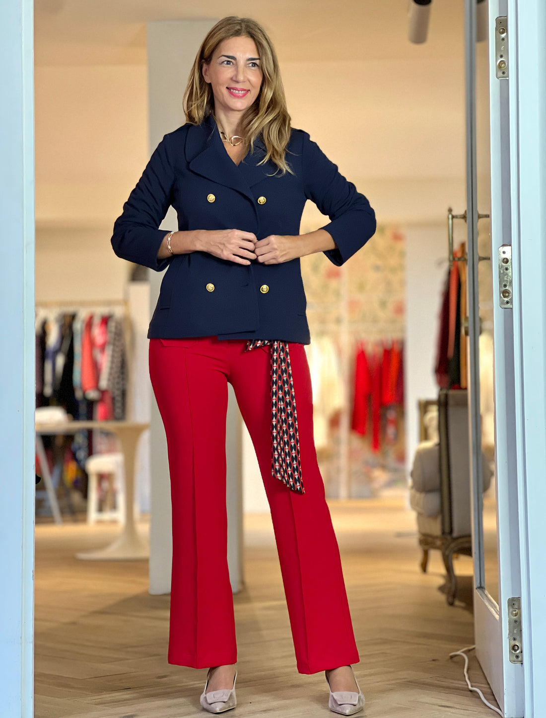 Chaqueta cruzada punto chic marino