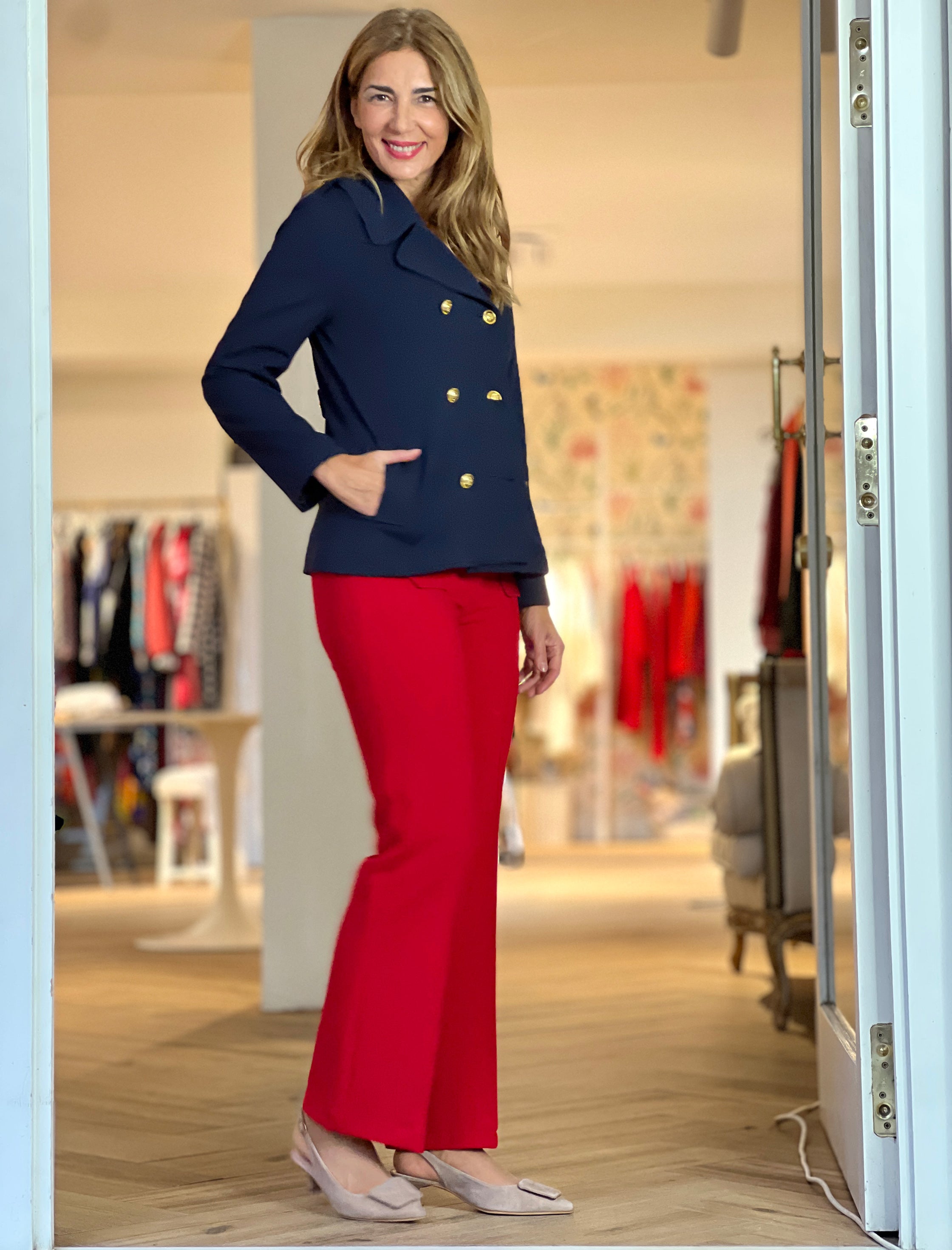 Chaqueta cruzada punto chic marino